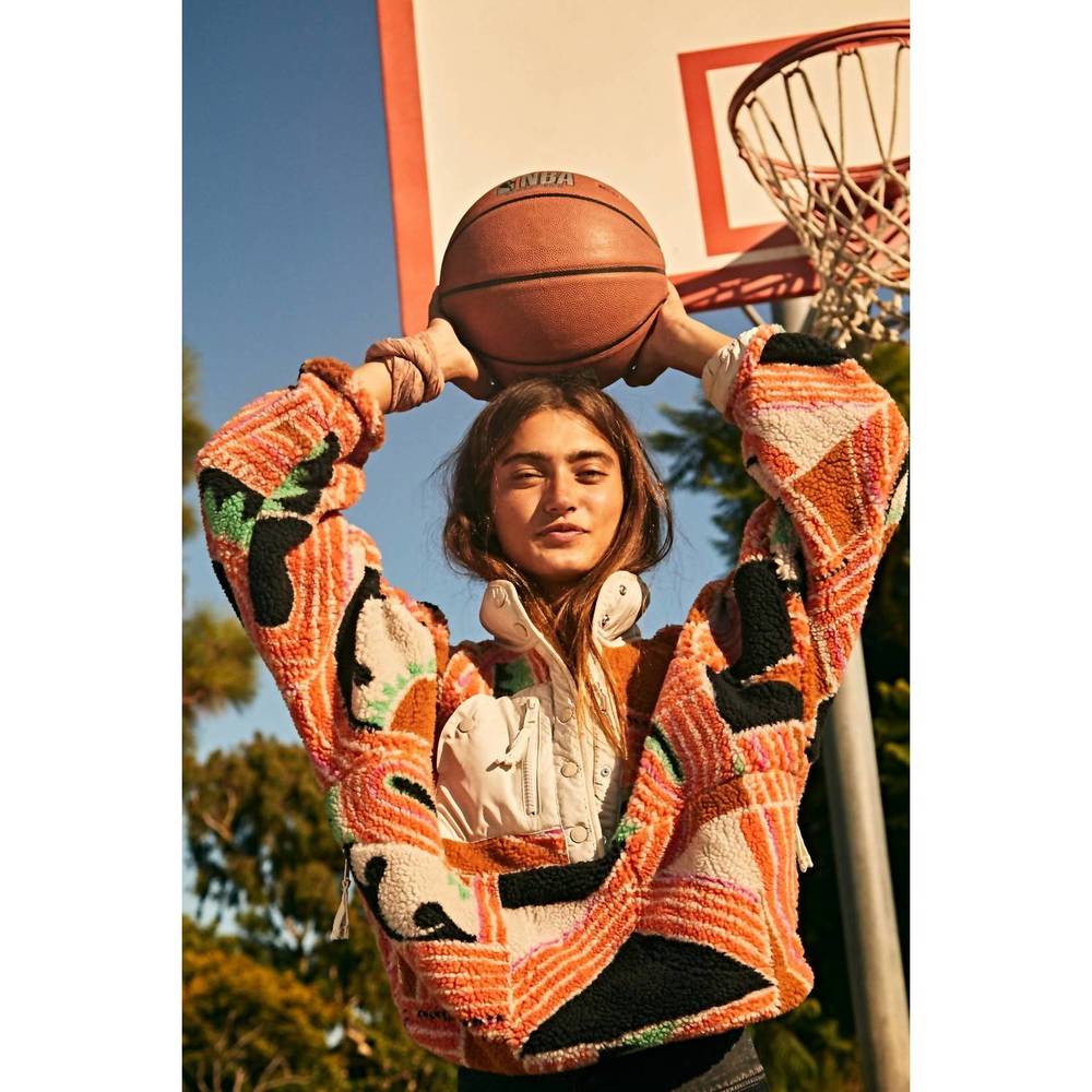 NEW FREE PEOPLE rocky ridge pullover in orange wave